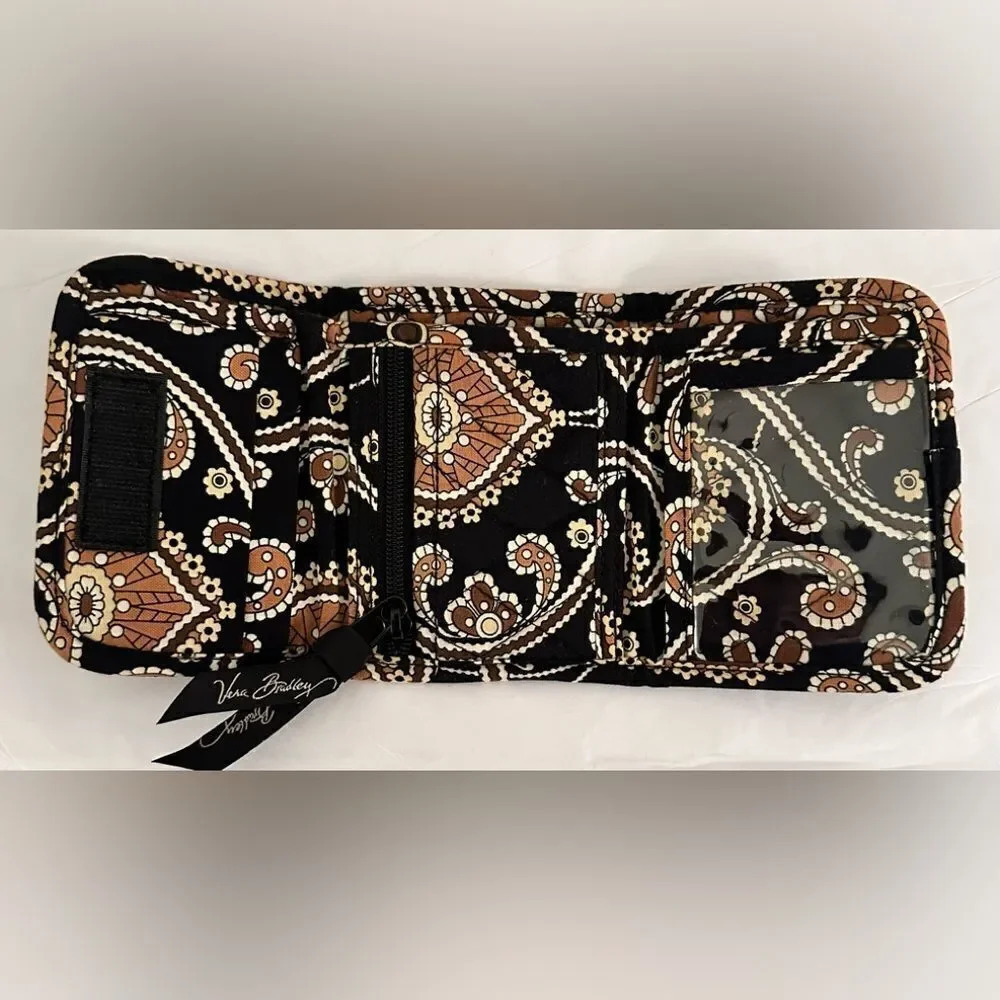 Vera Bradley Trifold Wallet Cafe Latte Paisley Brown and Black Print - Picture 3 of 4